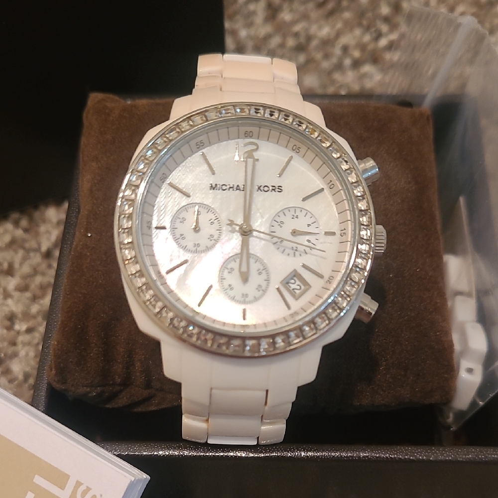 Michael Kors White Watch with Crystal Accents
